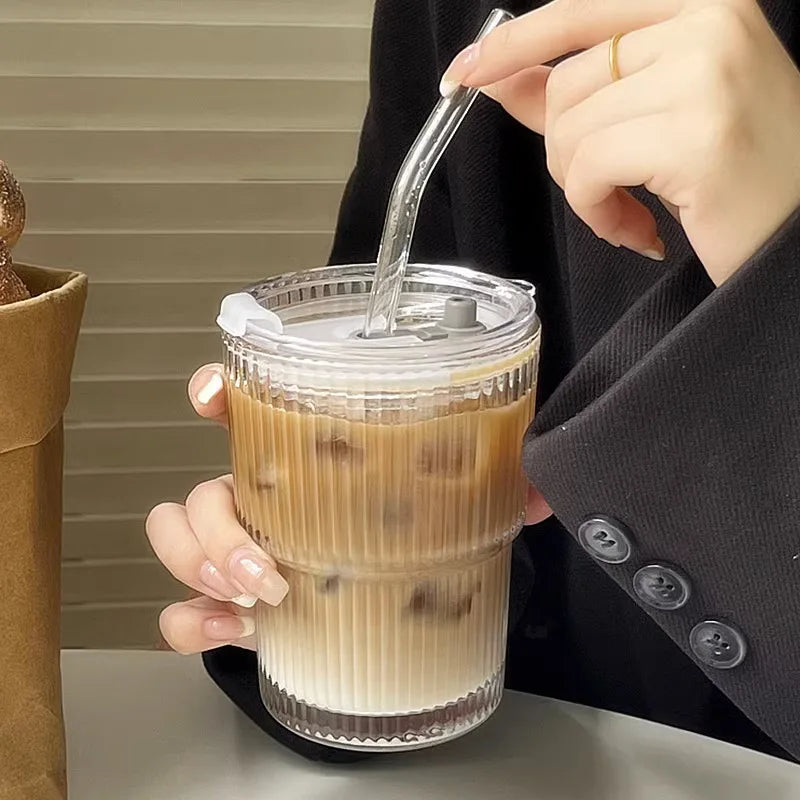 Matcha Glass Cup with Lid and Straw