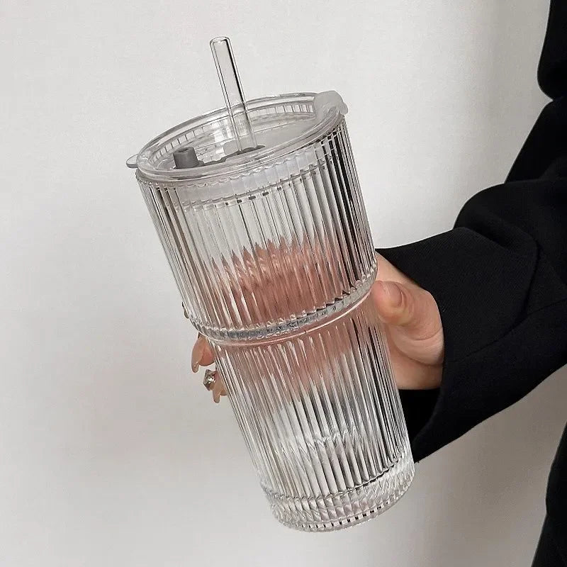 Matcha Glass Cup with Lid and Straw