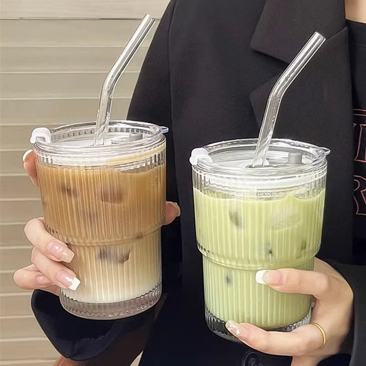 Matcha Glass Cup with Lid and Straw