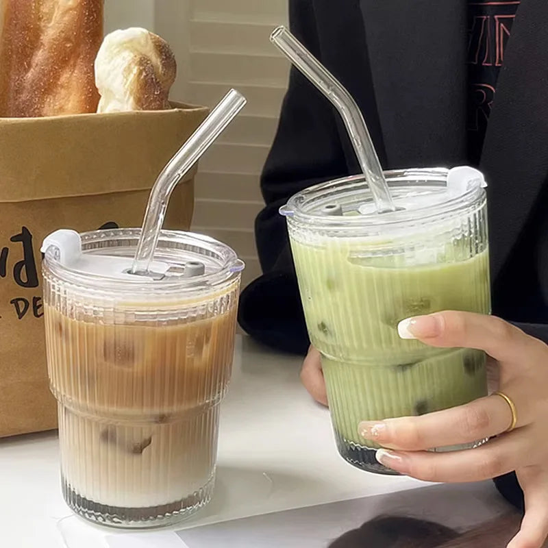 Matcha Glass Cup with Lid and Straw
