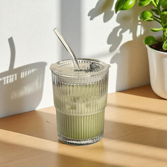 Matcha Glass Cup with Lid and Straw