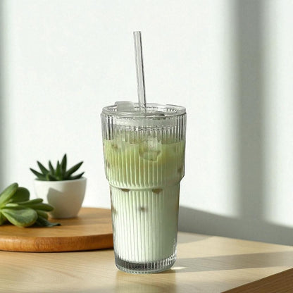 Matcha Glass Cup with Lid and Straw
