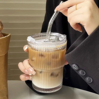 Matcha Glass Cup with Lid and Straw