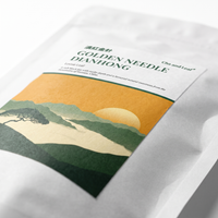 Close-up of the Golden Needle Dianhong pouch label, loose leaf from Yunnan