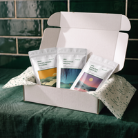 The Complete Day Collection box open, with all three Cha and Leaf tea pouches inside